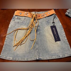 Y2K Women's Blue Denim Skirt with Built in Belt